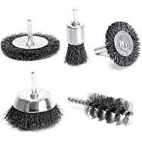S&amp-R Juego 5 Cepillos Metálicos en Acero para Madera y Metal. Vastago 6 mm. Profesionales